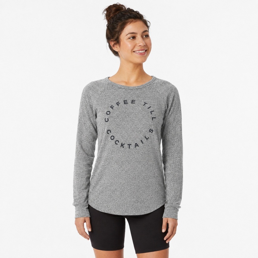 Grayson Threads Top Women L Gray Coffee Till Cocktails Graphic Raglan Tee Soft